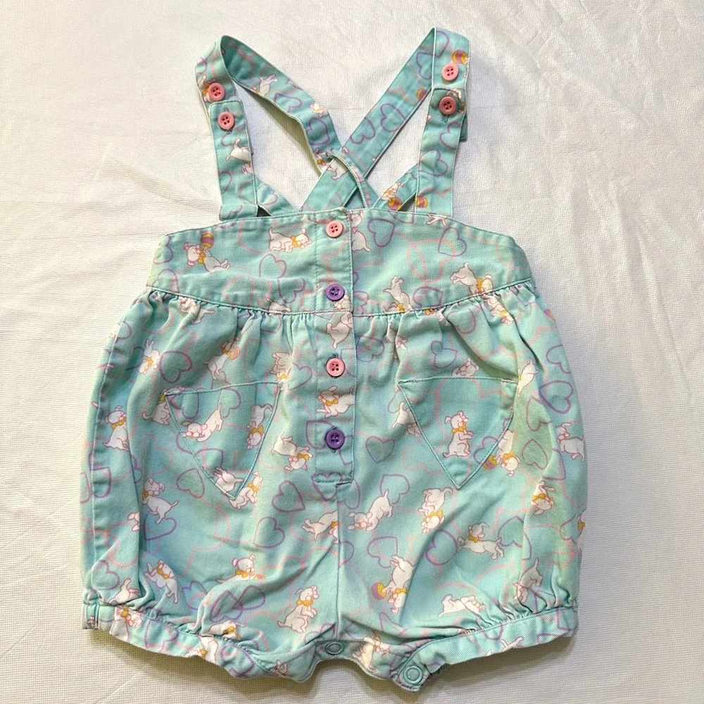 Vintage 1989 Baby Girl Romper 18M Baby Blue Puppy Heart Pastel Kidcore Bubble